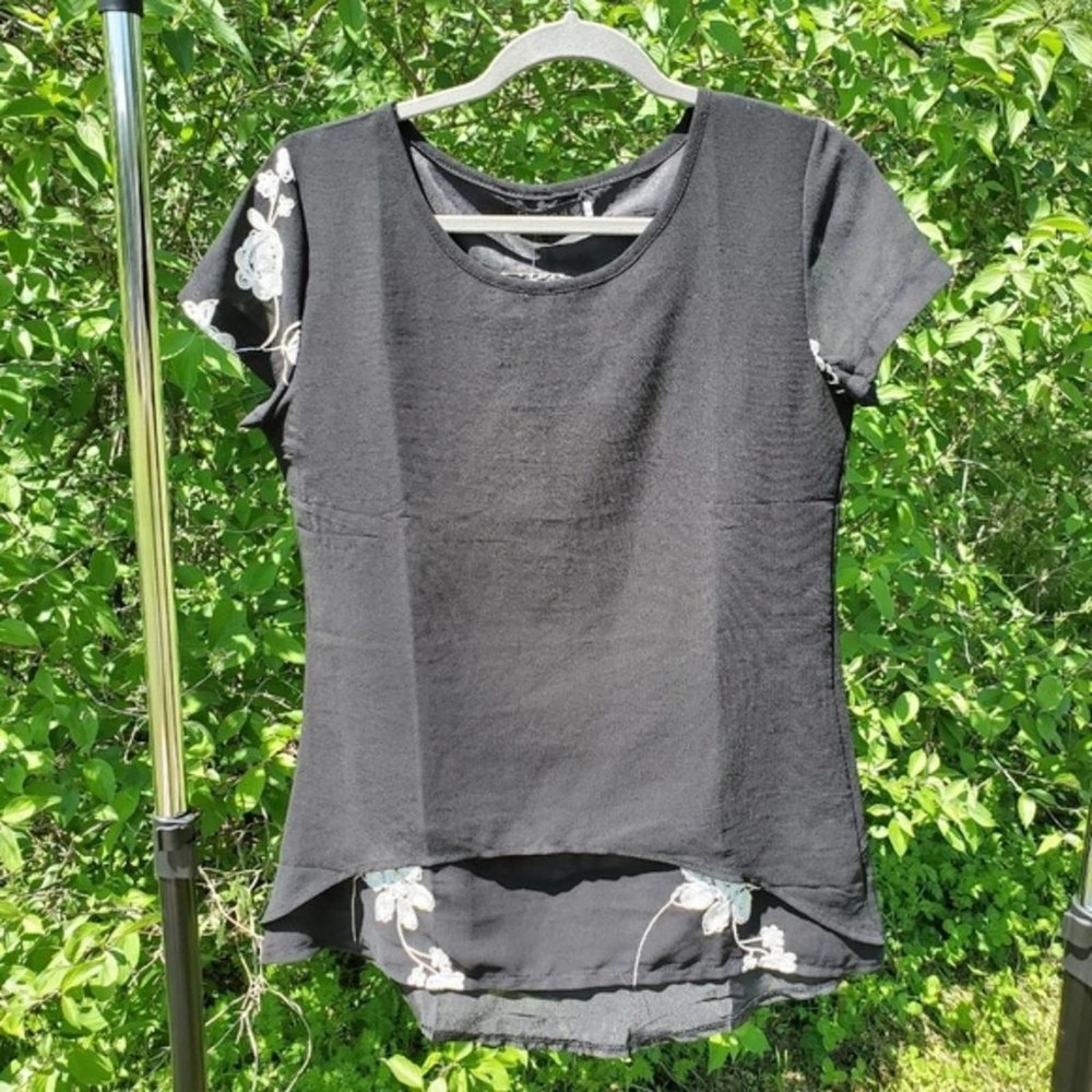 Cat black sheer multi layer white embroidery